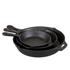 Stansport Pre-Seasoned Cast Iron Frying Pans, 3-Piece Set