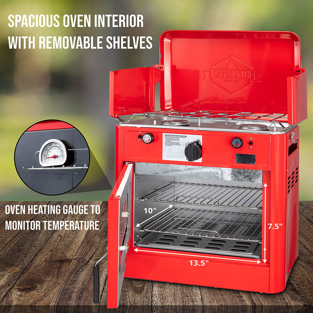 Dual Burner Camping Stove & Oven - Red |