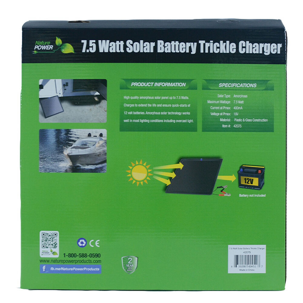 Nature Power 7 5 Watt Solar Battery Trickle Charger Overton S