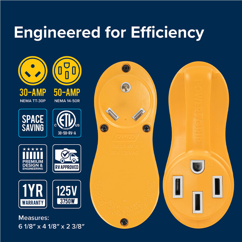 Camco 55133 Power Grip 30A to 50A RV Electrical Offset Adapter image number 4