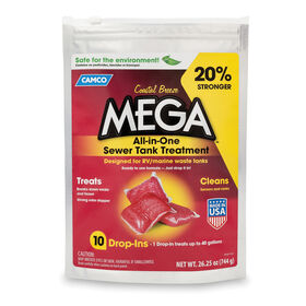 Camco Mega All-In-One Sewer Tank Treatment, Coastal Breeze 10-pack 