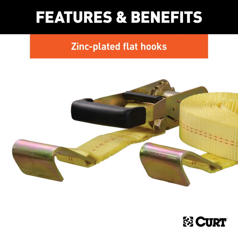 CURT 27' Yellow Cargo Strap with Flat Hooks, 3,333 lbs. image number 6