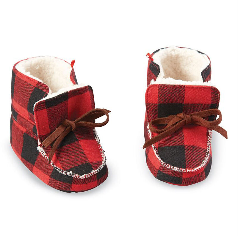 Mud pie Infant Boys' Buffalo Check Sherpa Baby Booties image number 1