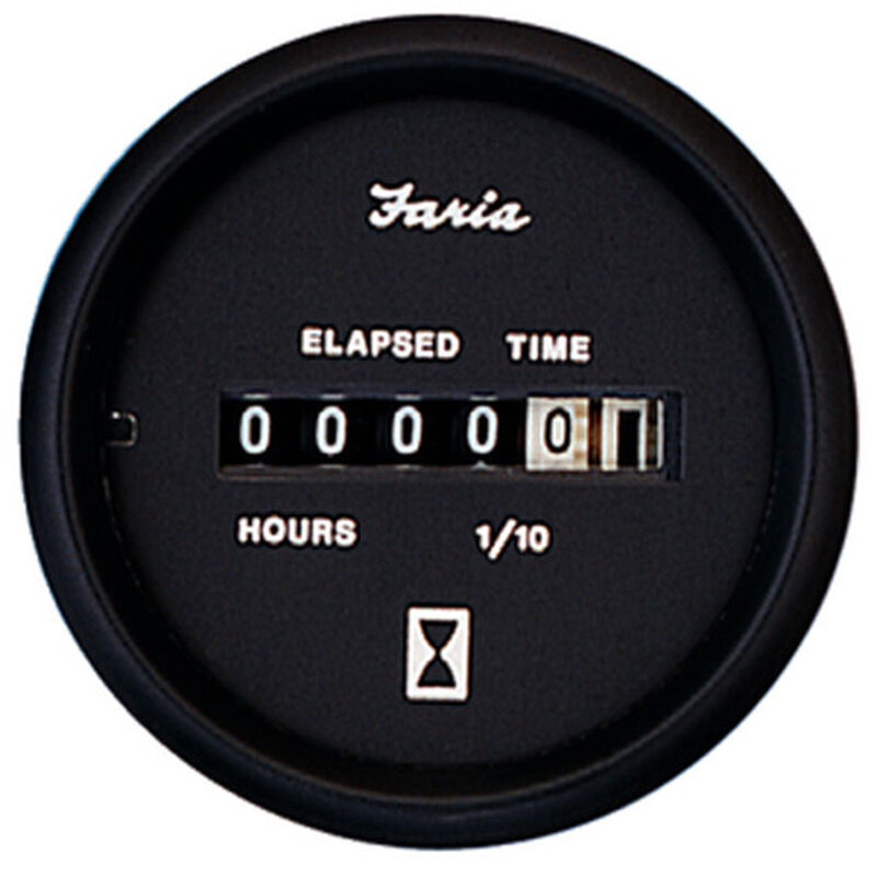 Faria 2" Euro Black Series Hourmeter, 10,000 Hours / 12-32V DC image number 1
