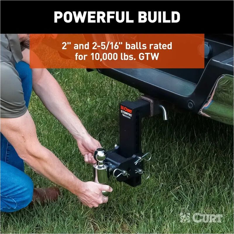 CURT StowPro Ball Mount, 9 in Drop, 2 in Shank, Dual Ball #45963 image number 10