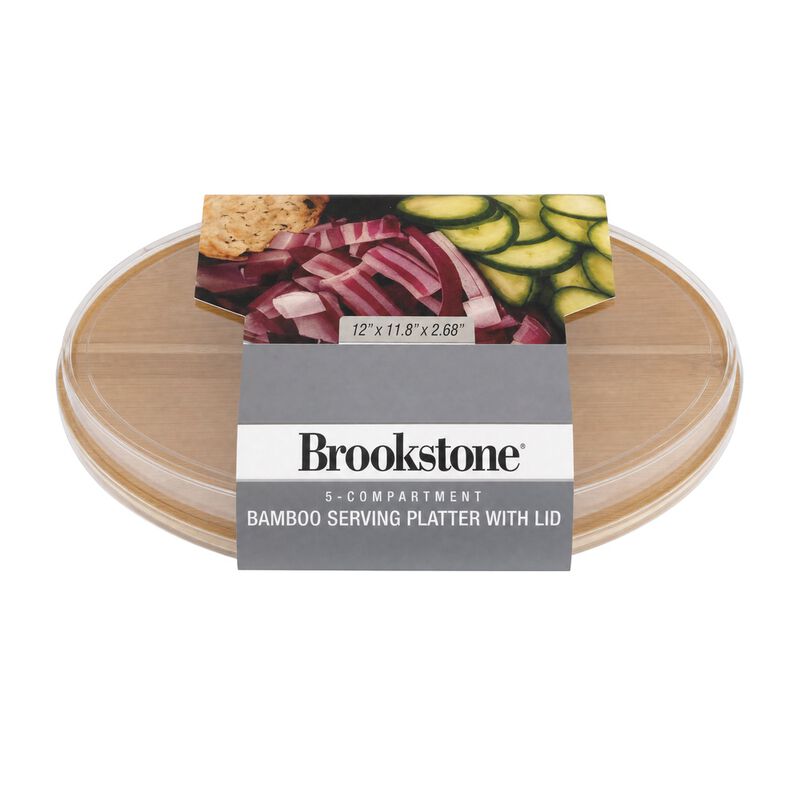 Brookstone 5-Compartment Bamboo Serving Platter with Lid image number 8