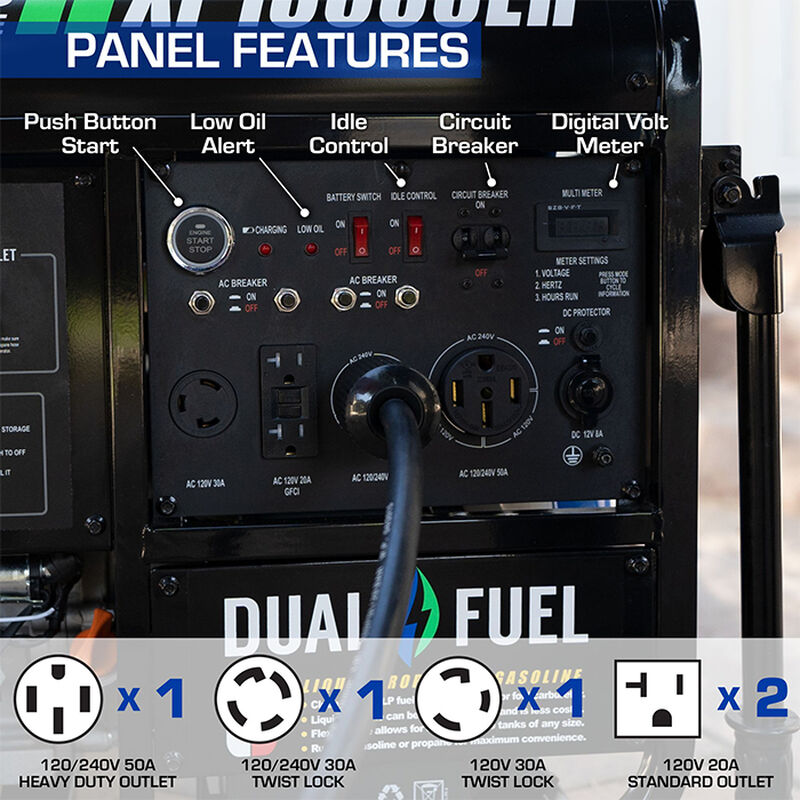 DuroMax Dual Fuel 13,000-Watt Push Button Start Generator image number 5