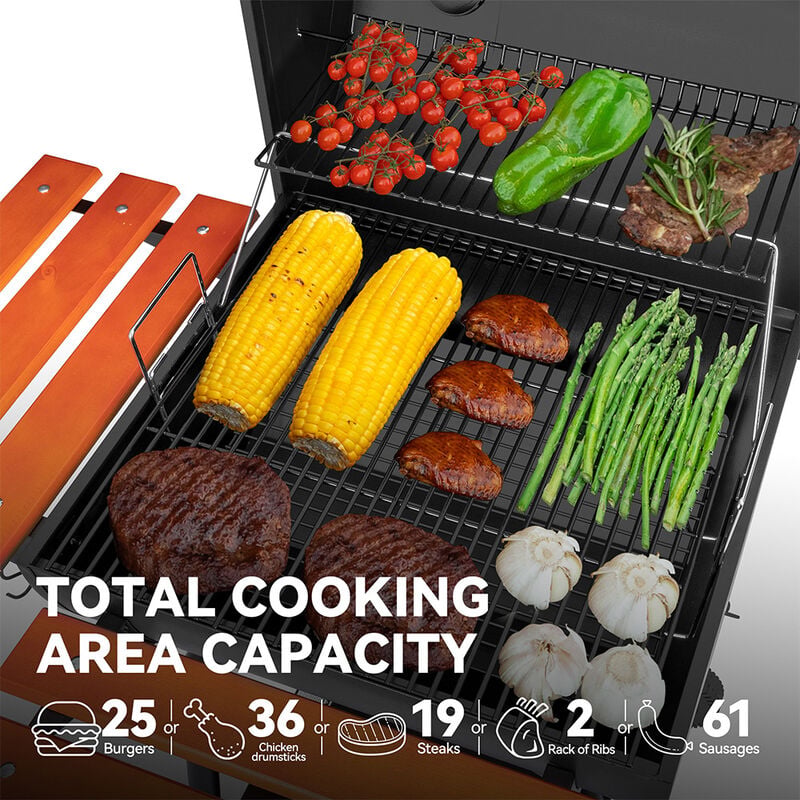 Royal Gourmet 24in Charcoal Grill w/ Wood Shelves - CC2024 image number 13