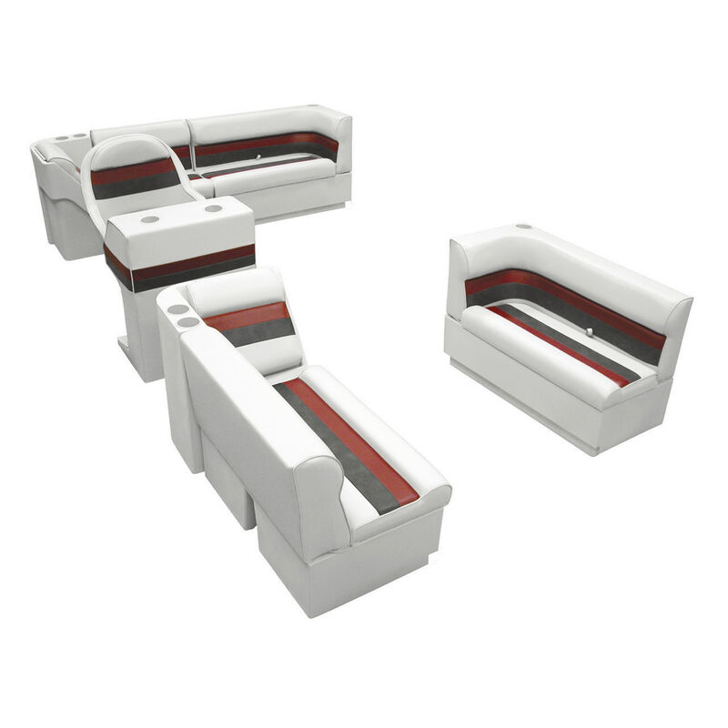 Deluxe Pontoon Furniture w/Toe Kick Base, Complete Boat Package A, White/Red/Cha image number 1