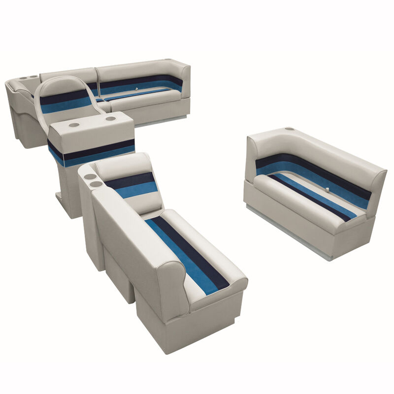Deluxe Pontoon Seats w/Toe Kick Base, Complete Package A Plus Stand, Gray/Nvy/Bl image number 1