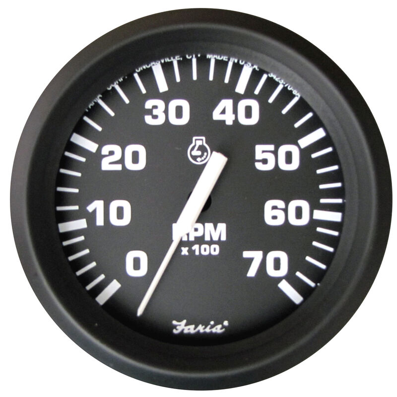 Faria 4" Euro Black Series Tachometer, 7,000 RPM Outboard image number 1