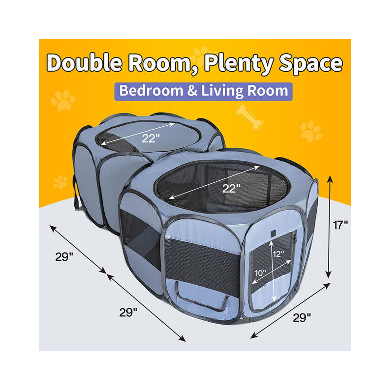 EighteenTek Double Room Pop-Up Pet Playpen, Small image number 3