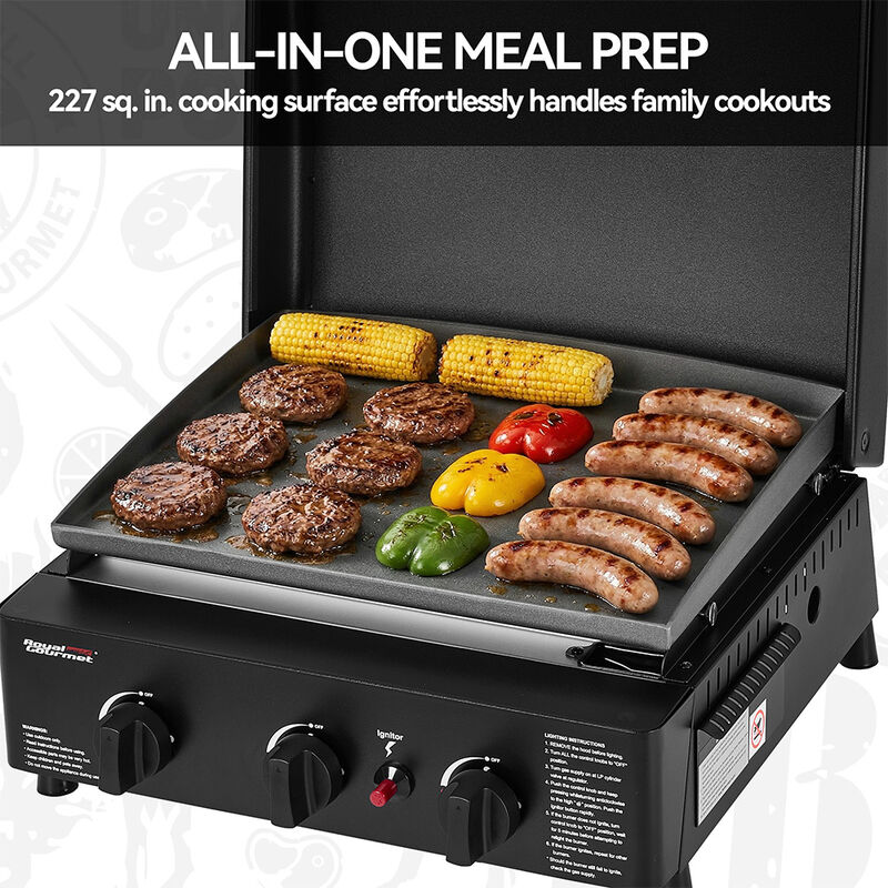 Royal Gourmet PD1503H Portable 3-Burner Propane Griddle with Hood image number 10