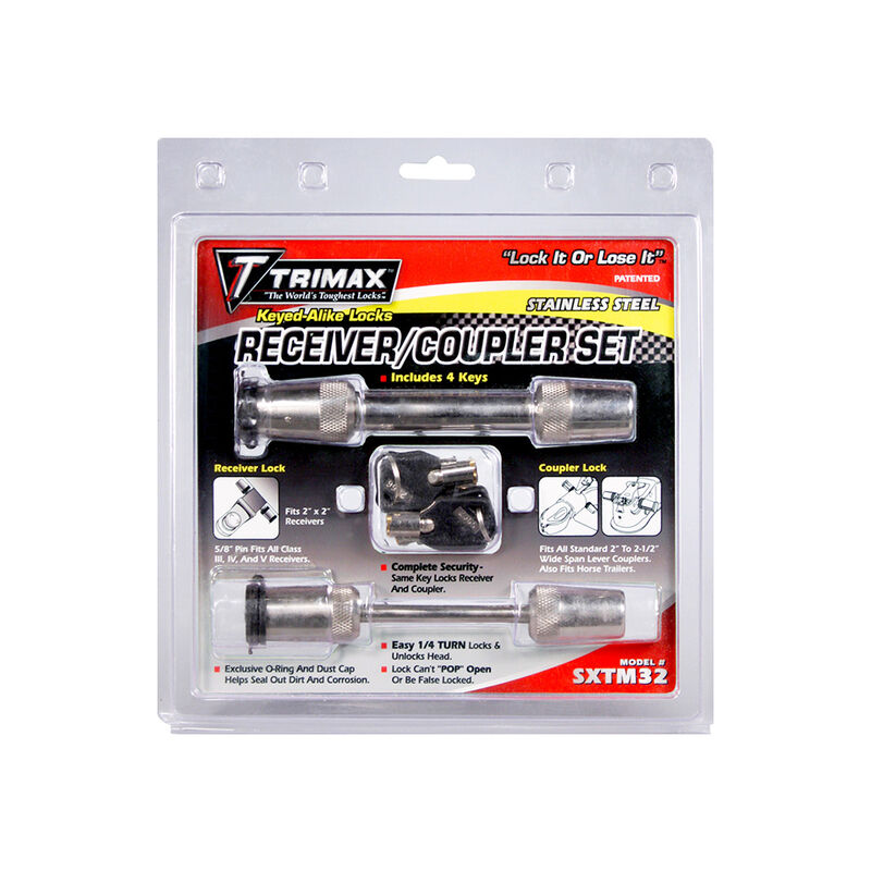 Trimax Universal Receiver Coupler Lock Set, 1/2" - 5/8" x 2-3/4" Receiver and 2-1/2" Span Coupler image number 1