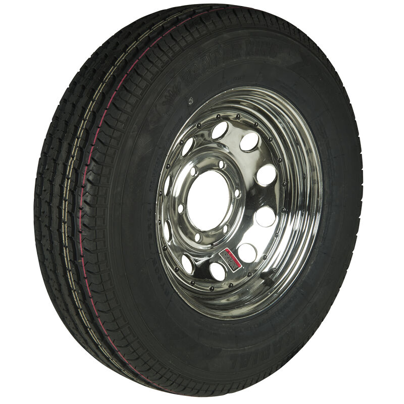Trailer King II ST225/75 R 15 Radial Trailer Tire, 6-Lug Chrome Modular Rim image number 1