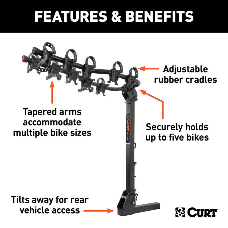CURT 18065 Premium Hitch-Mounted 5 Bike Rack, 2 inch Shank image number 2
