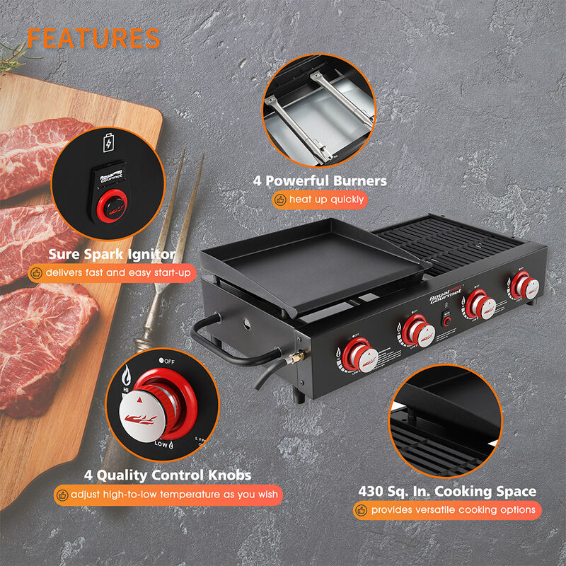 Royal Gourmet Portable 4-Burner Tabletop Gas Griddle and Grill Combo image number 9