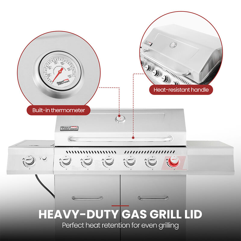 Royal Gourmet GA Series 6-Burner Gas Grill with Sear Burner and Side Burner image number 9