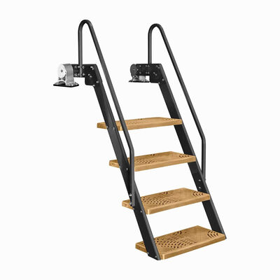 Tie Down NautiSteps Lite Spring-Assisted Dock Ladder, Textured Aluminum with Tan Steps