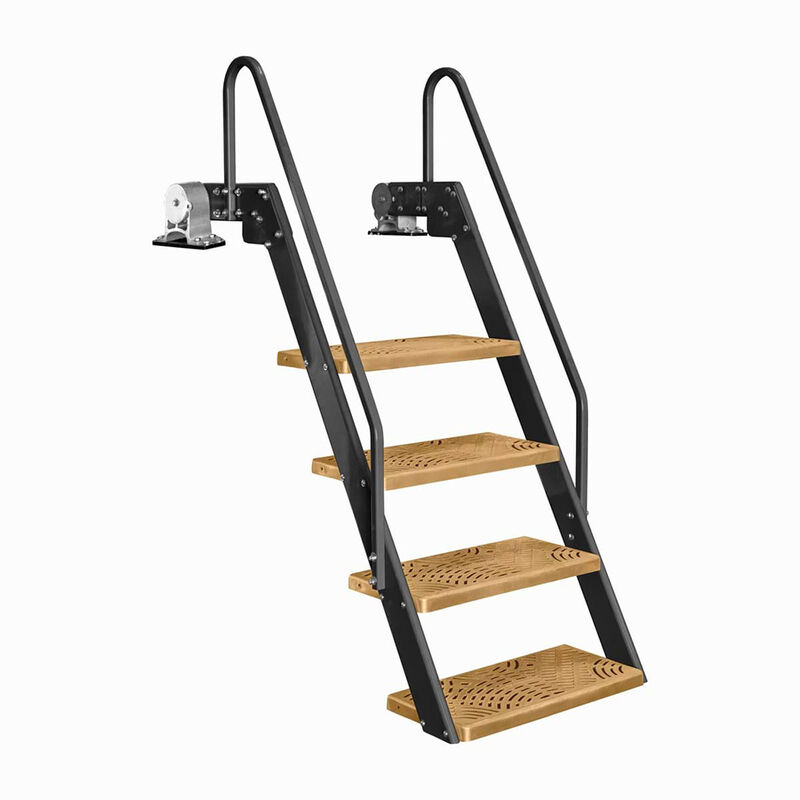 Tie Down NautiSteps Lite Spring-Assisted Dock Ladder, Textured Aluminum with Tan Steps