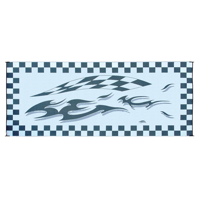 Reversible Checkered Flag Design RV Patio Mat, 8' x 20', Blue/Black image number 1