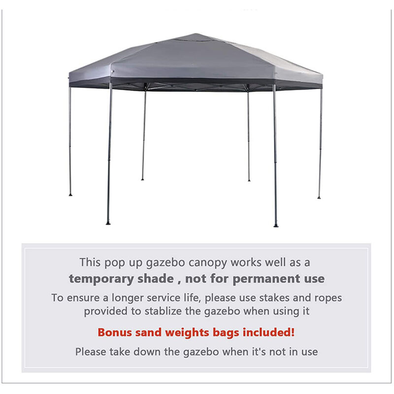 Hexagon Pop Up Canopy 12' x 10' Tent, Gray image number 5