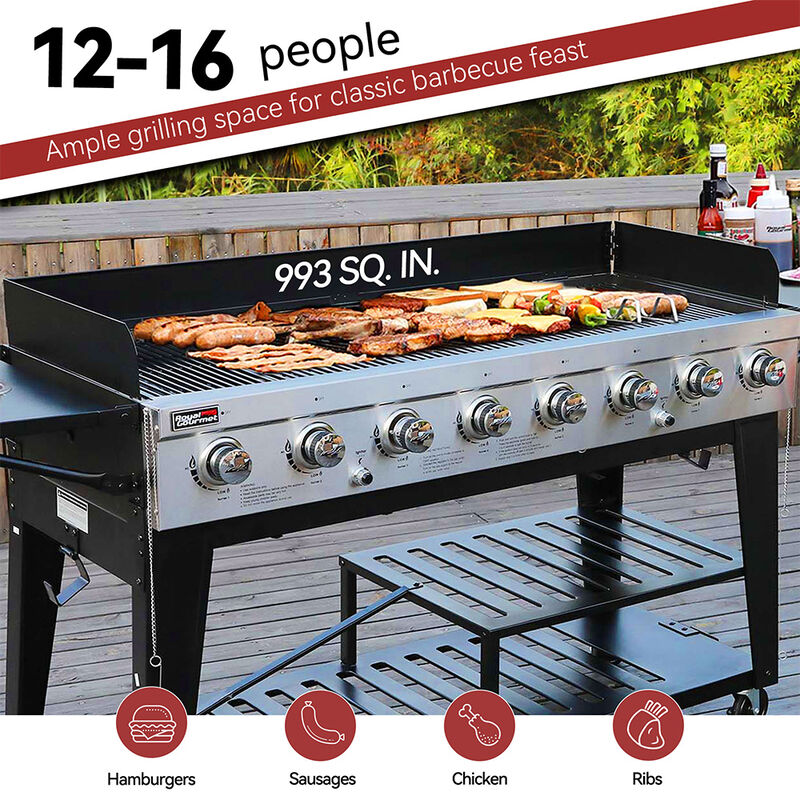Royal Gourmet GB Series 8-Burner Gas Grill, Black/Stainless image number 6