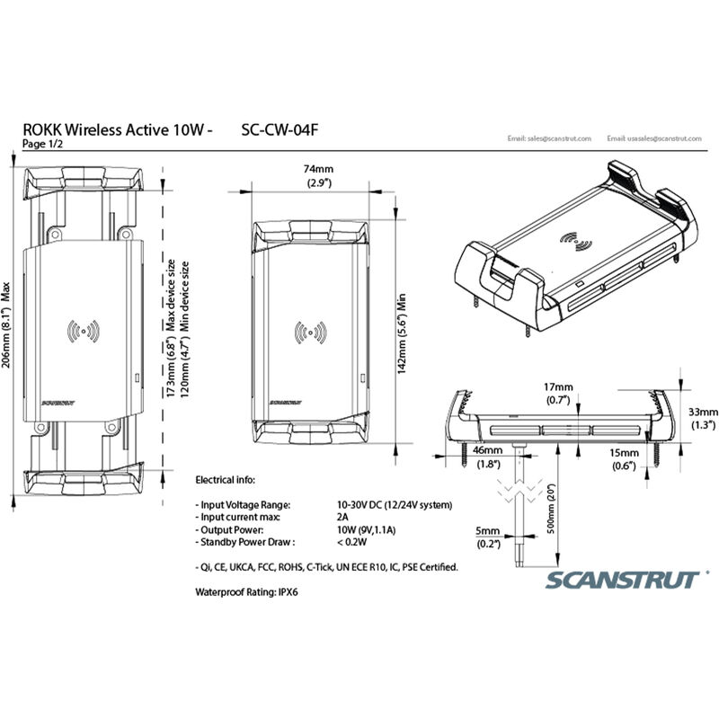 Scanstrut SC-CW-04F ROKK Wireless Charging Phone Mount image number 3
