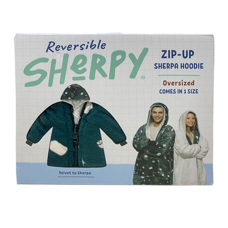 Sherpy Oversized Hoodie Blanket Reversible Sherpa Sweatshirt, Smores Print/Off White image number 2