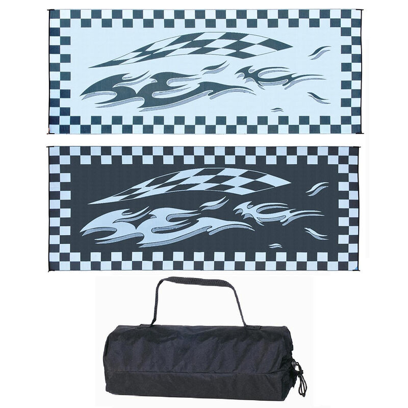 Reversible Checkered Flag Design RV Patio Mat, 8' x 20', Blue/Black image number 3