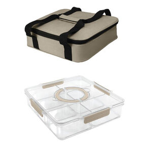 Gourmet Kitchen Insulated Cooler Tote Bag with Compartment Tray & 2 Ice Packs - Oatmeal
