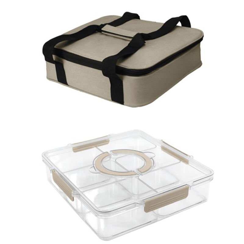 Gourmet Kitchen Insulated Cooler Tote Bag with Compartment Tray & 2 Ice Packs - Oatmeal