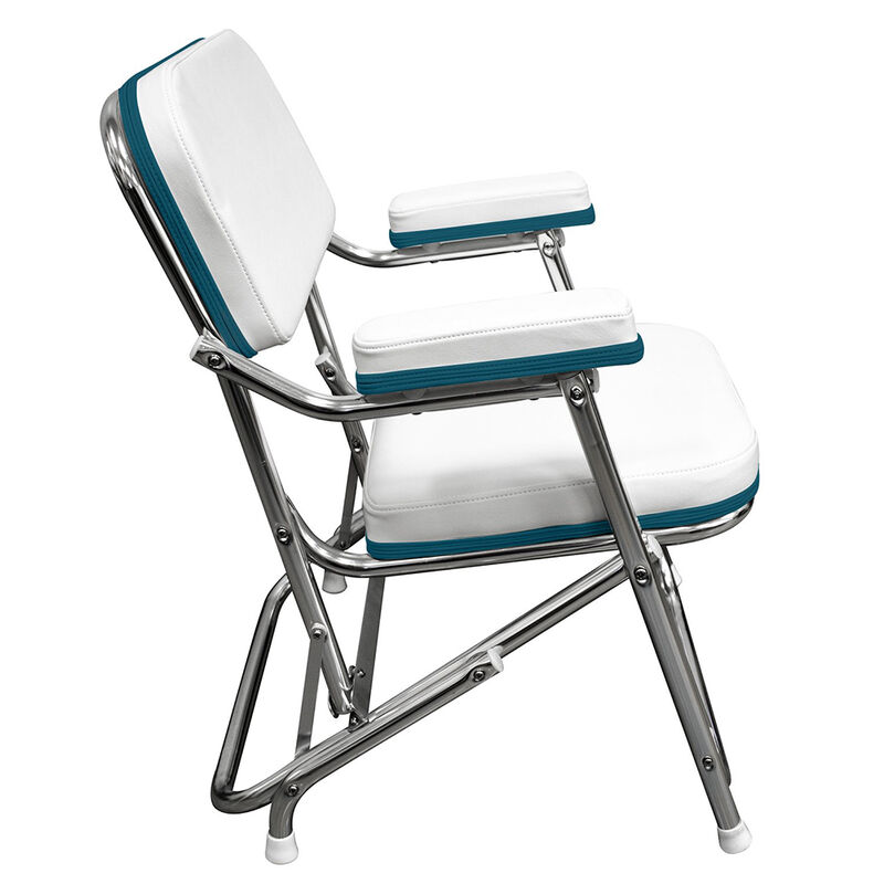 Wise Boaters Value Folding Deck Chair, White w/ Teal Trim image number 3