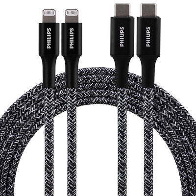 Philips 6' USB-C to Lightning Cable, Black, 2-Pack