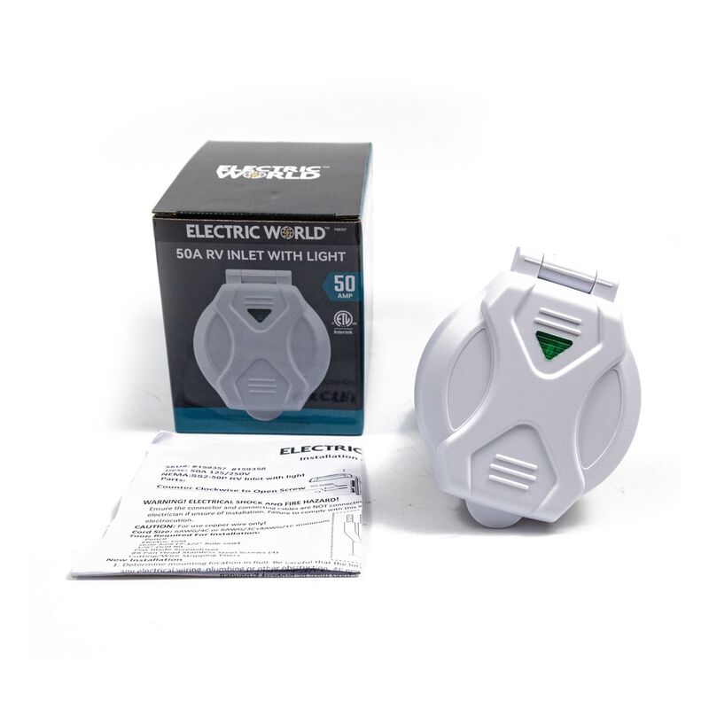Electric World 50A White RV Inlet w/LED image number 10