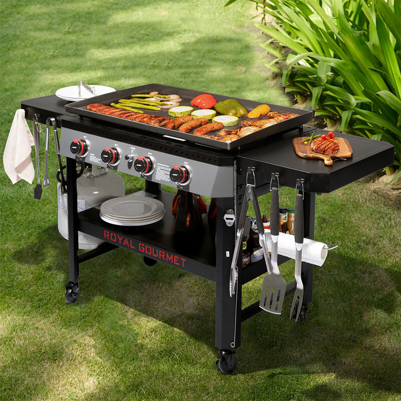 Royal Gourmet 34in 4-Burner Propane Griddle w/ Shelves & Storage image number 9