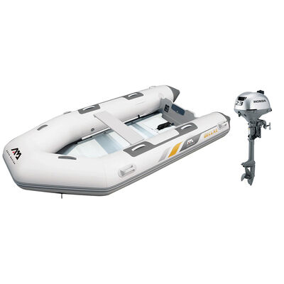 Aqua Marina 9'9" A-Deluxe Inflatable Speed Boat with Aluminum Deck and Honda 2.3 HP Outboard with 15" Shaft