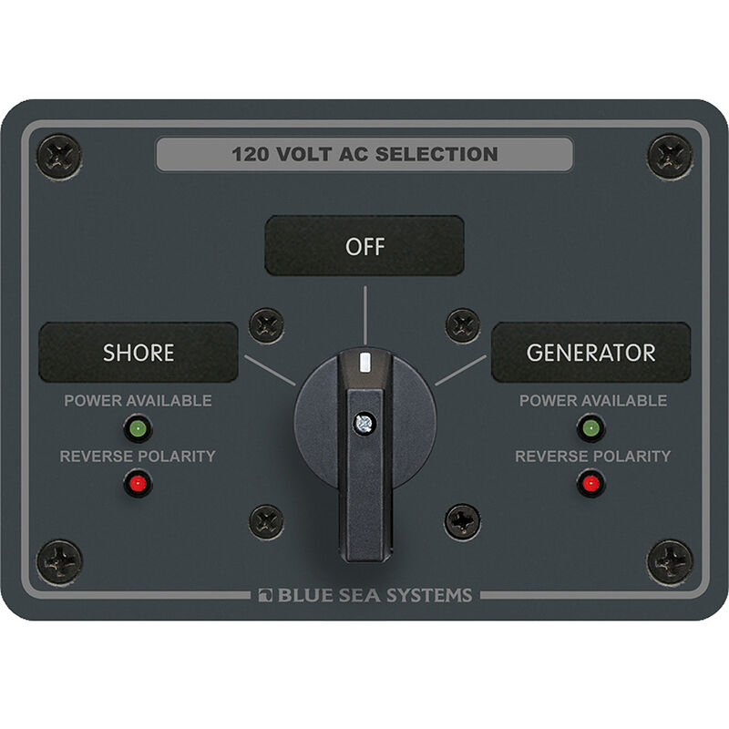 Blue Sea AC Rotary Switch Panel: 120V, 30A, 2 Sources, 2 Poles, 2 Positions+OFF image number 1