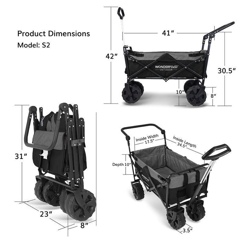 Wonderfold Outdoor S2 Push and Pull Utility Folding Wagon with Wide Beach Tires image number 8