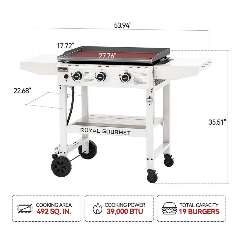 Royal Gourmet 28" 3-Burner Propane Griddle w/ Side Shelves image number 8