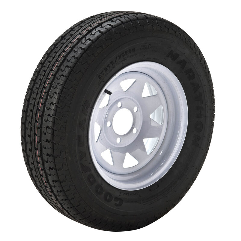 Goodyear Marathon 205/75 R 14 Radial Trailer Tire, 5-Lug White Spoke Rim image number 1
