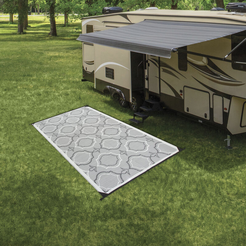 Reversible Magnolia Design RV Patio Mat, 8' x 11', Black/Gray image number 12
