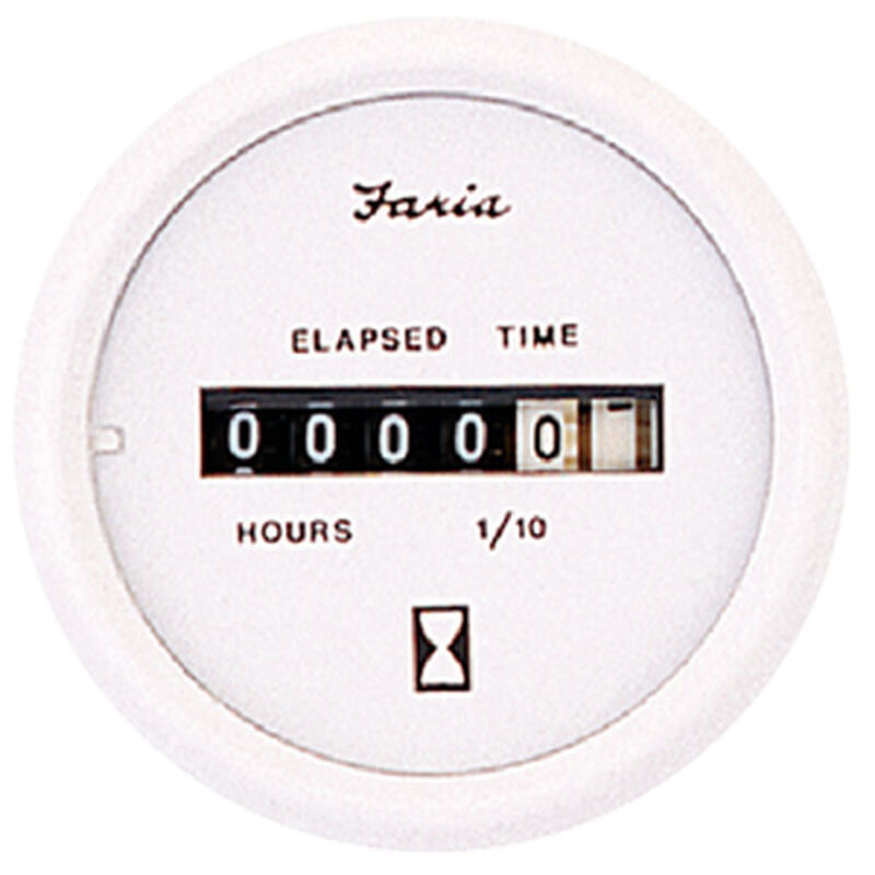Faria 2" Dress White Series Hourmeter, 10,000 Hours / 12-32V DC image number 1