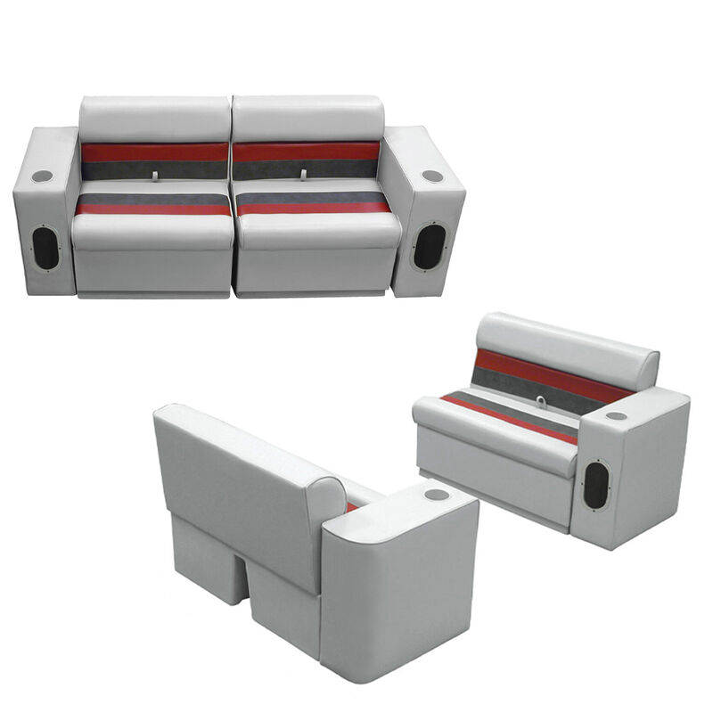Deluxe Pontoon Furniture w/Toe Kick Base, Complete Boat Package, Gray/Red/Charco image number 1