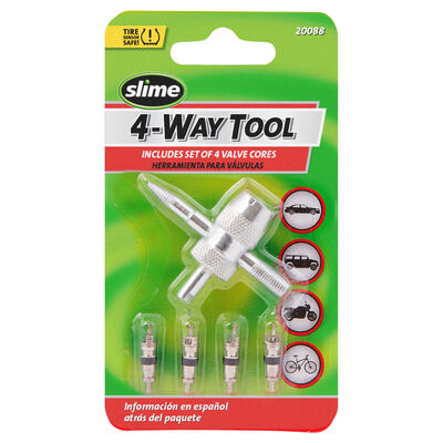 Slime 4-Way Valve Tool with Valve Cores