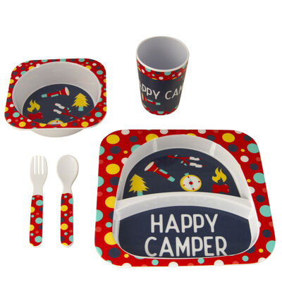 Kid's Happy Camper Food Tray Set, Red/Navy