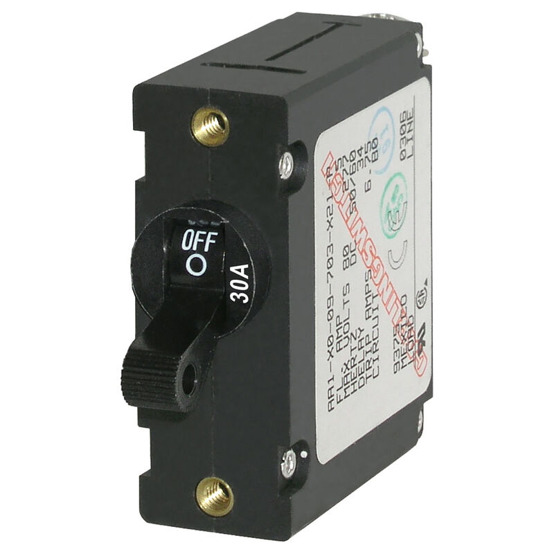 Blue Sea Circuit Breaker A-Series Toggle Switch, Single Pole, 30A, Black image number 1