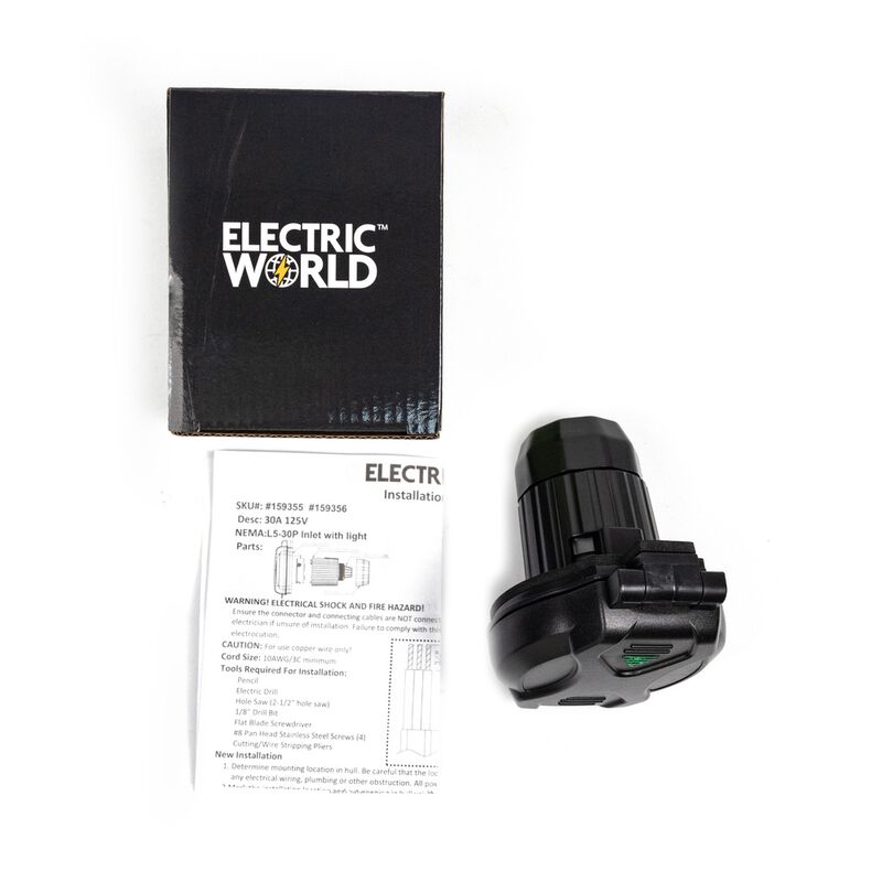 Electric World 30A Black RV Inlet with LED image number 11