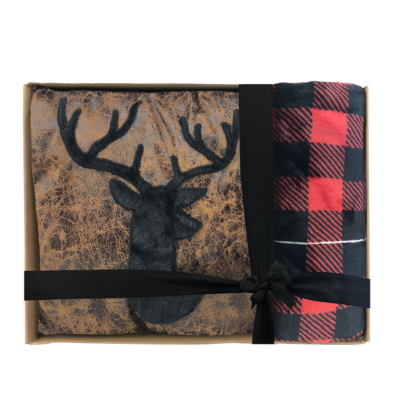 Decorative Pillow & Throw Gift Set – Deer Plaid image number 2