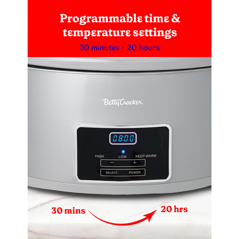 Betty Crocker 6-Quart Oval Digital Slow Cooker, Silver image number 4